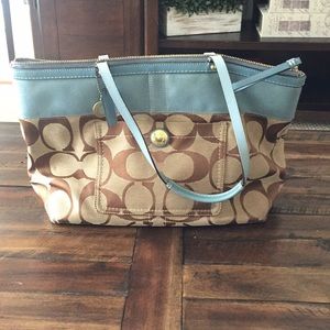 Light blue & brown coach purse